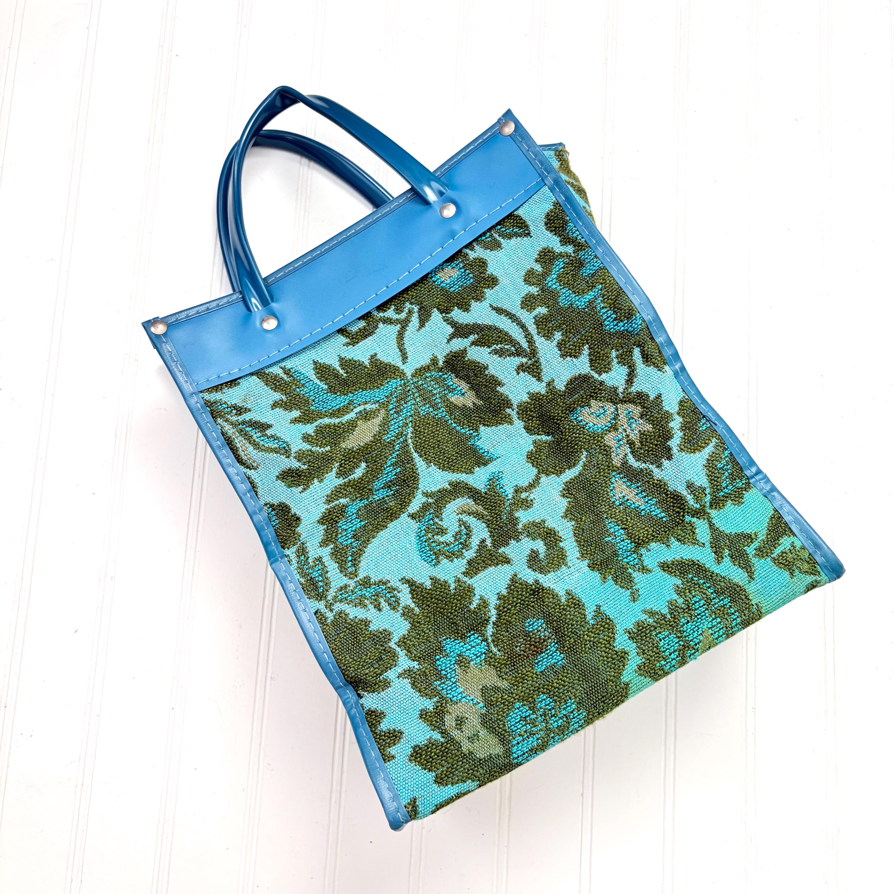 40 Retro Tote Bags: The Ultimate Fashion Accessory 15 Vintage Tote Bag, Blue with Green Flowers, Floral Print, Paper Bag…