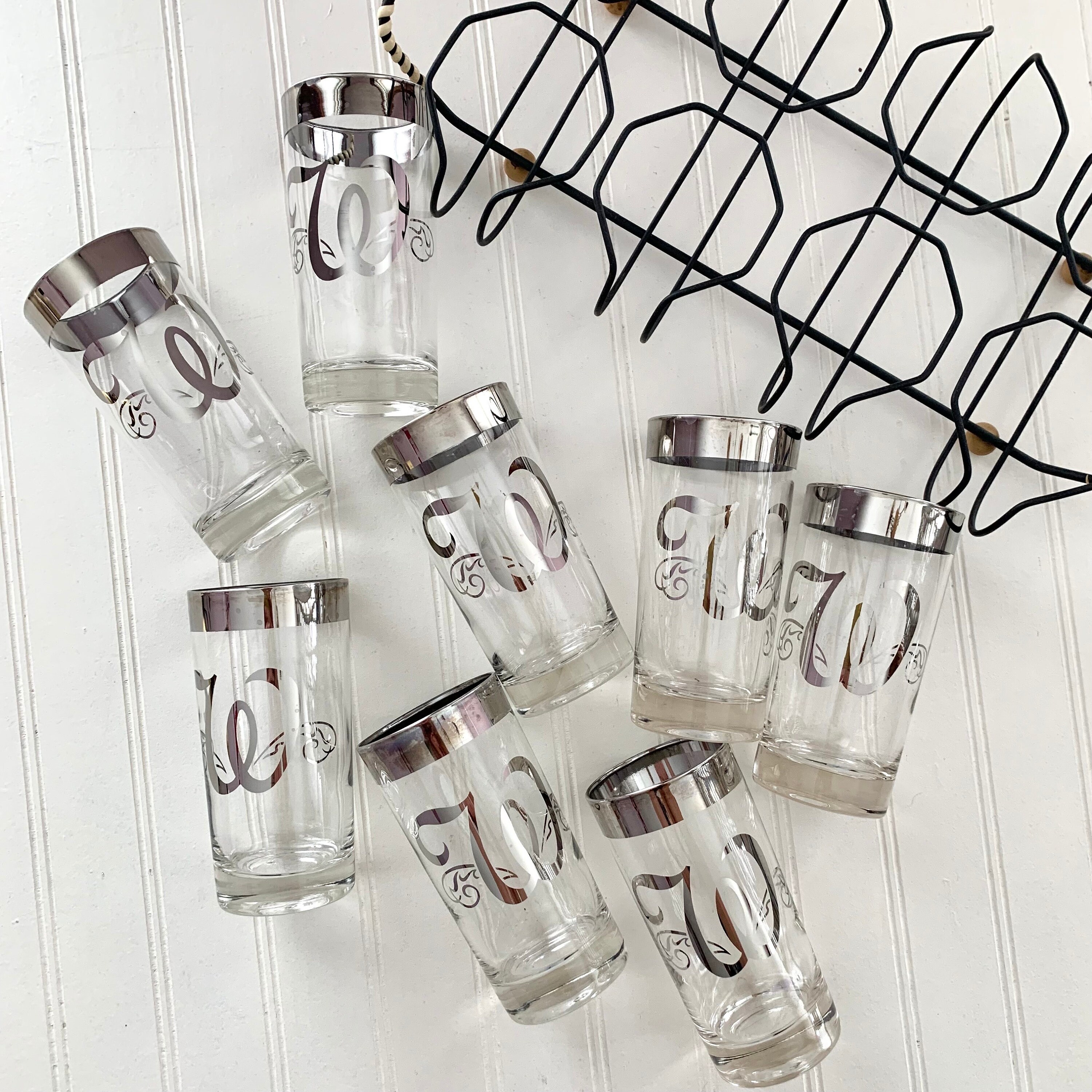 Vintage Midcentury W Monogram Tom Collins Barware Glasses, 8