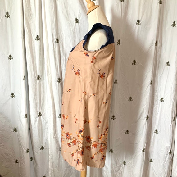 Size Small Vintage Peach Floral and Denim Dress, … - image 5