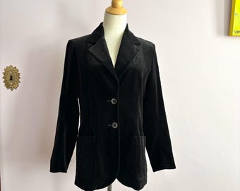 Vintage Black Velvet Blazer, Size Medium, Two-Button Menswear Jacket