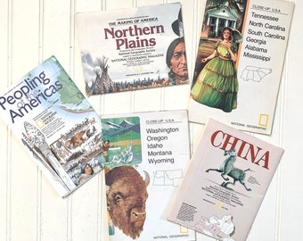 Vintage National Geographic Folding Maps, 1970s-2000, Set of 5