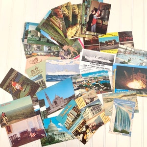 Vintage Post Card Stack, Travel Souvenirs, Ephemera, Mid-century Paper, Hotels, Niagara Falls, Jersey Shore, Poconos, Paper Craft, Repurpose