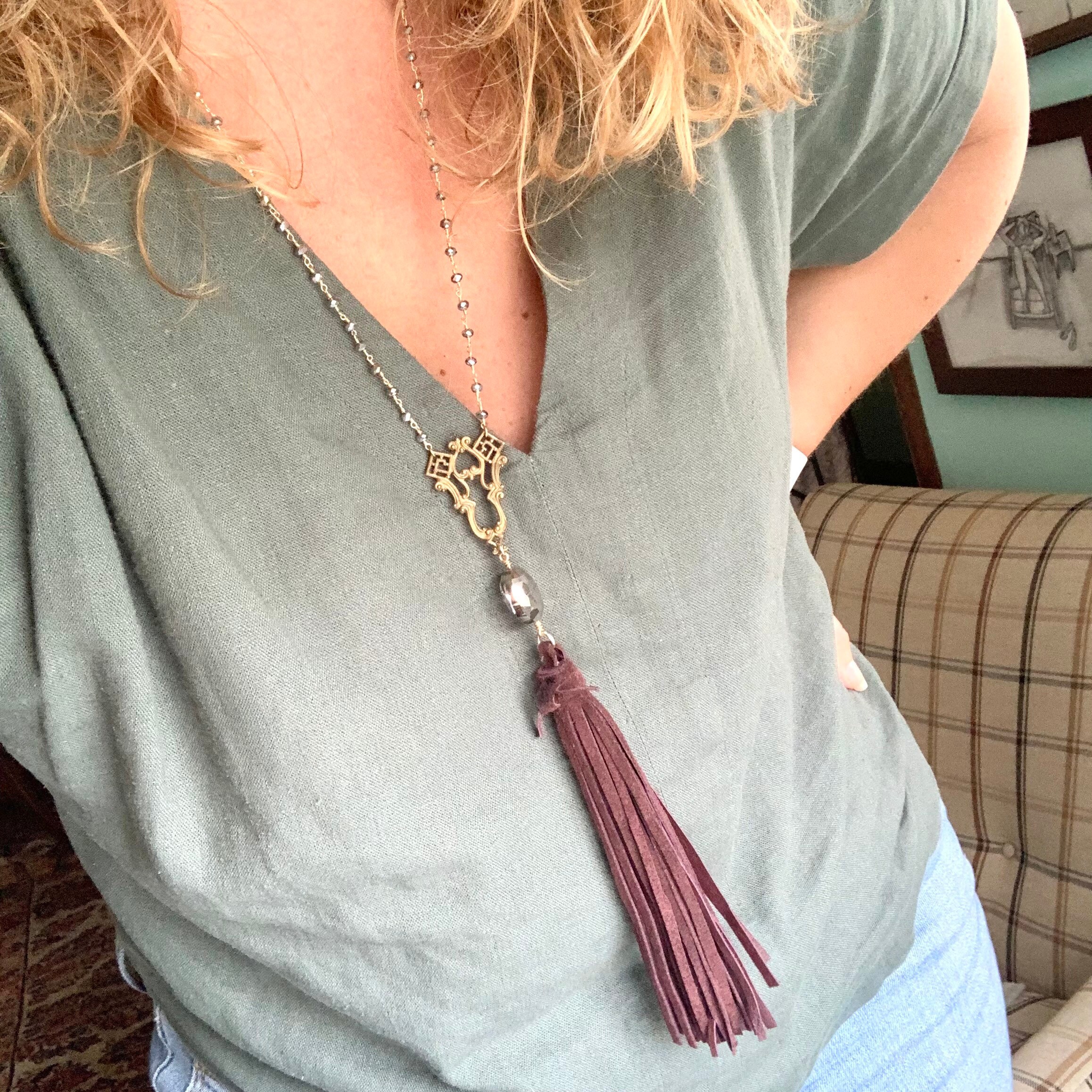 Burgundy tassel hotsell necklace