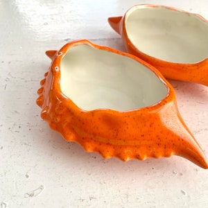 Vintage Orange Crab Shape Serving Dishes, Midcentury Darlings, Seafood Dishes, Deviled Crab, Orange Splatter Paint, Happy Kitchen image 1