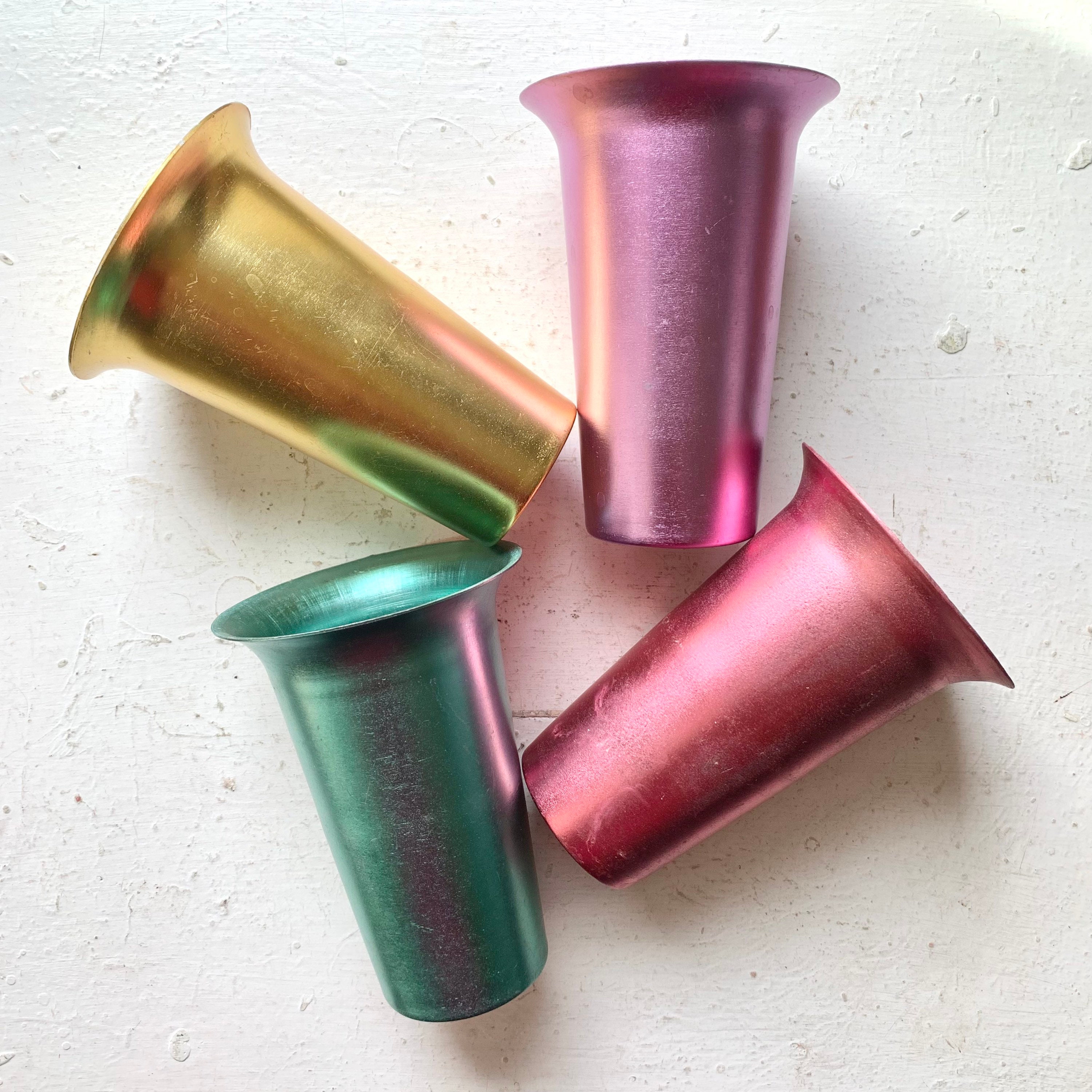 Vintage Anodized Aluminum Tumblers, Metal Cups, Set of Four