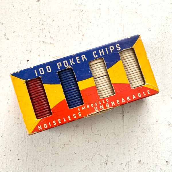 Vintage Poker Chips, Fleur de Lis Embossed, Van Dyke, Wisconsin, Red White Blue, Noiseless, Unbreakable, Midcentury, Play Cards, Game Night