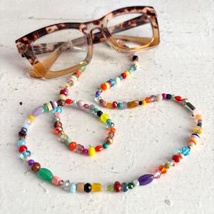 Rainbow Beaded Eyeglass Chain, Convertible Necklace, Vintage Multicolor Beads