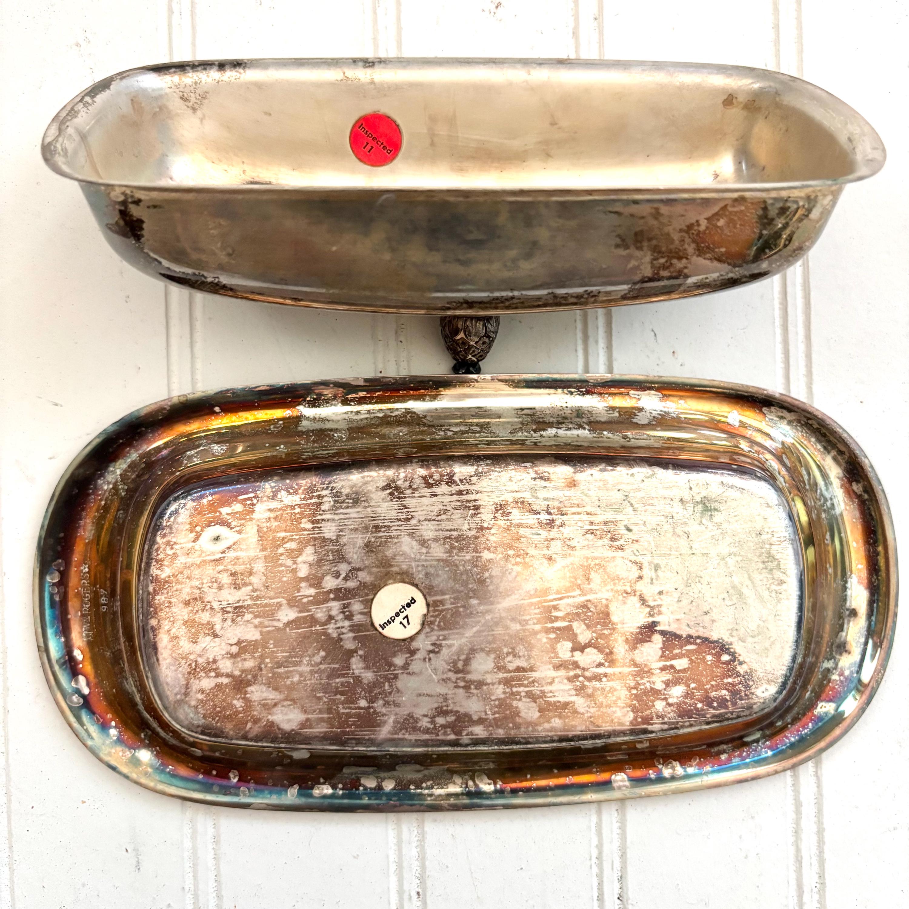 Vintage Silver Plate Butter Dish With Lid, Pineapple Handle, WM