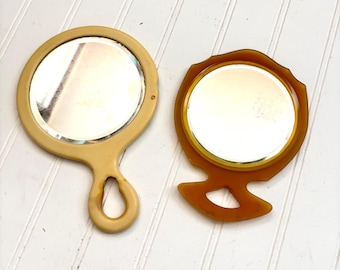 Vintage Celluloid Hand Mirrors, 1920s Vanity Decor, Pearlized Finish, Set of 2