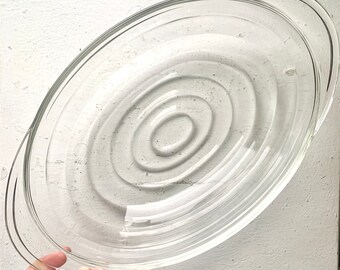 Vintage Anchor Hocking Clear Glass Casserole Dish, Ripple Pattern, Oval Oven Proof, Handles, Concentric Circles, Discontinued Pattern