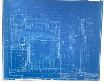 Vintage 1952 Industrial Blue Print Architectural Drawing, Philadelphia Plant Distilling, MH Derrick Co, 36 by 30, Large Scale Art, Wallpaper