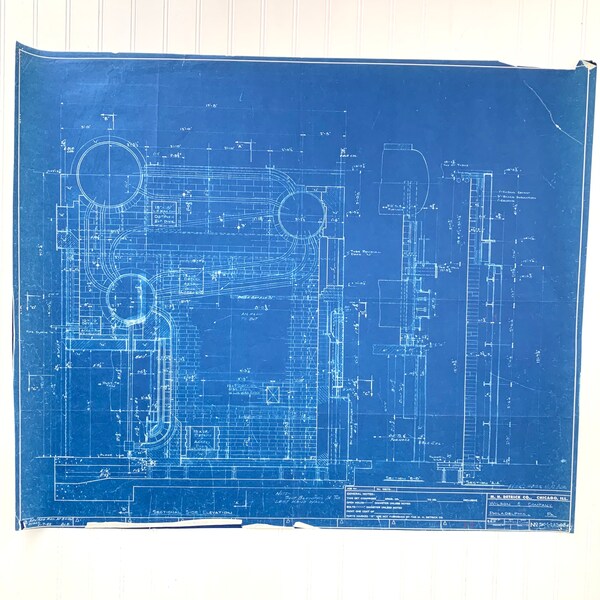 Vintage 1952 Industrial Blue Print Architectural Drawing, Philadelphia Plant Distilling, MH Derrick Co, 36 by 30, Large Scale Art, Wallpaper