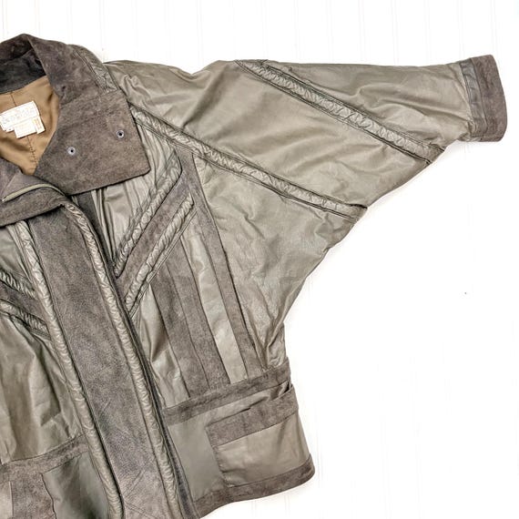 Vintage Olive Green Suede Leather Jacket, 1980s Oversize Style