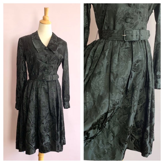 Size Medium Vintage Midcentury Black Dress, Shirt… - image 1