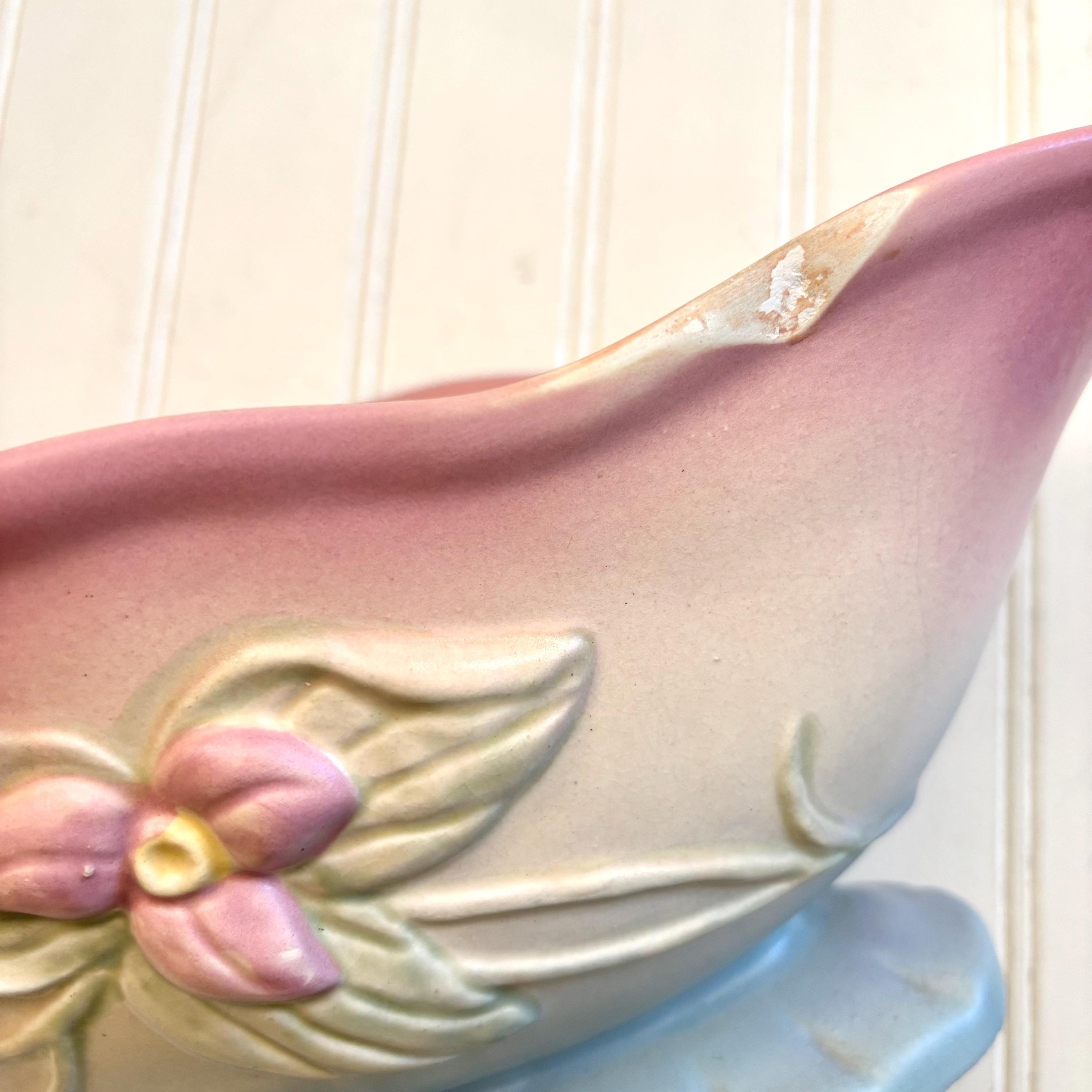 Vintage Hull Wildflower Pottery Console Bowl, Pink and Blue, Mid