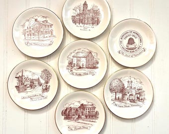 Vintage Mikasa Country Gingham Dinner Plates, Set of Eight, Yellow