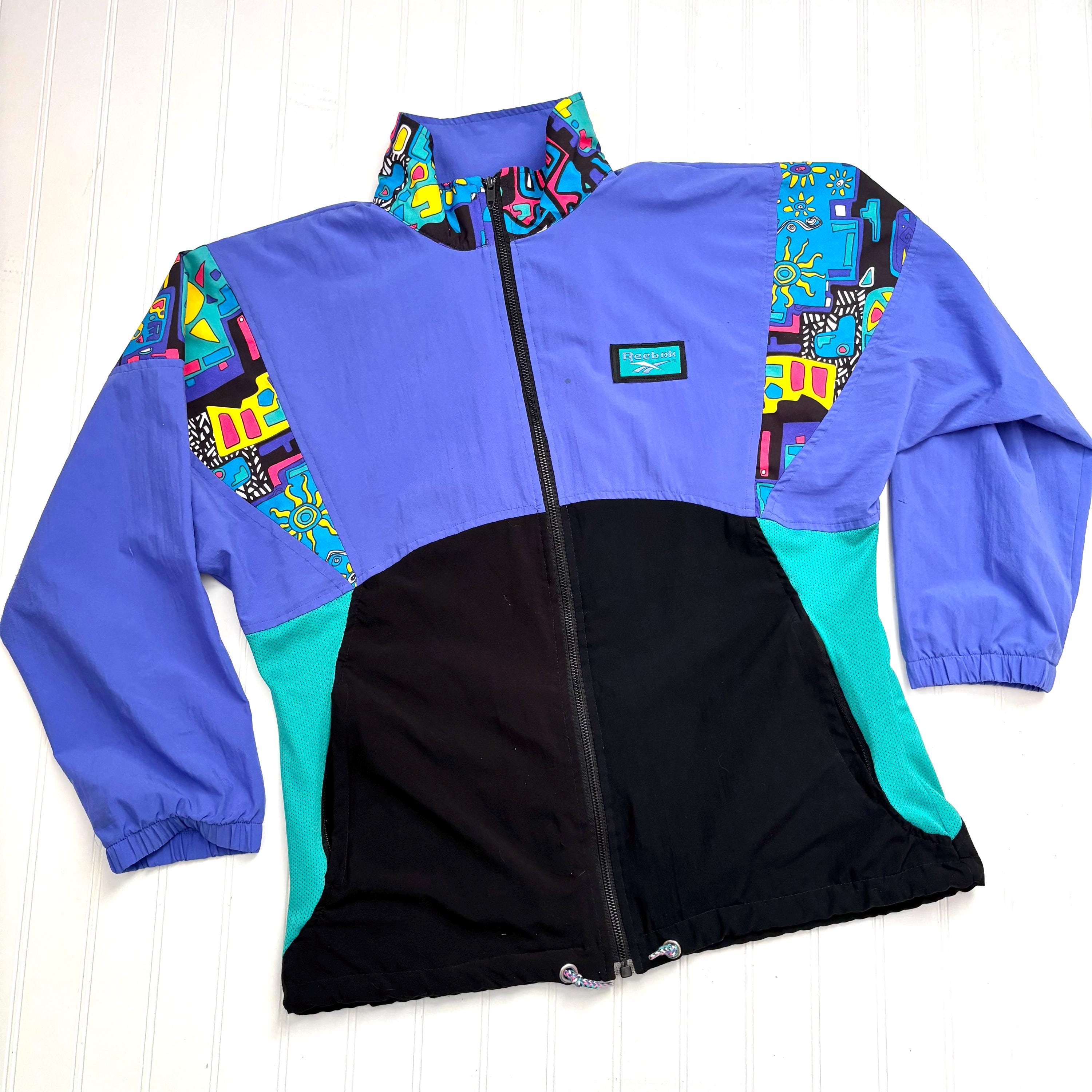 Vintage Reebok Windbreaker, 1980s Style, Bright Colorblock Jacket