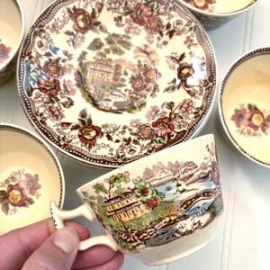 Vintage Royal Staffordshire Tea Cups Saucers, Tonquin Brown
