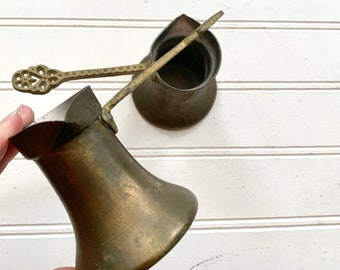 Vintage Turkish Coffee Pot, Brass tone Coated Silver Metal, Fancy Handle, Natural Unplugged Kitchen, Slow Down, Coffee Talk