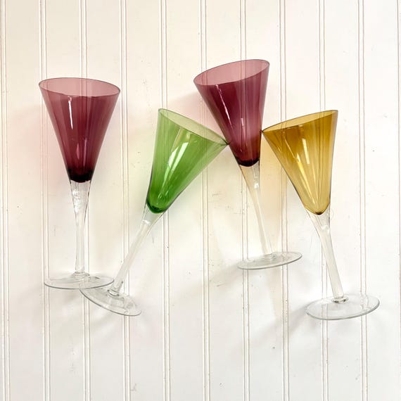 Vintage Pottery Barn Jewel Tone Wine Glasses, Set of 4