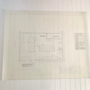 Vintage Blue Print Architectural  Drawing on Plastic Drafting Film, Hand Drawn, Interior Fit-Out, Philadelphia, 34 x 28, Large Scale Art