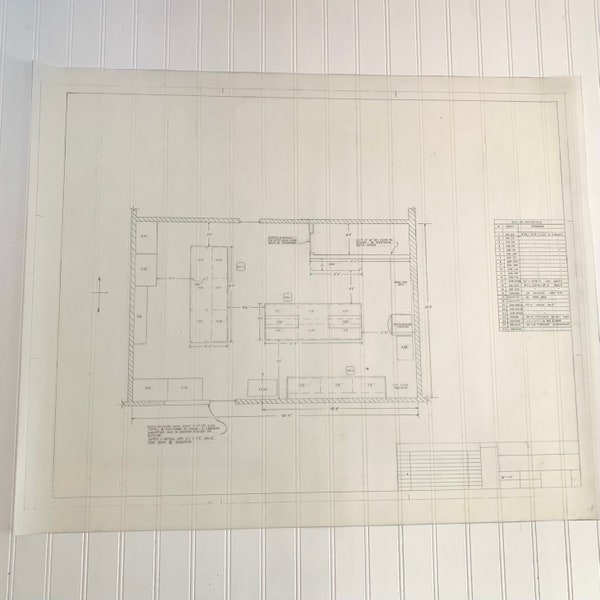 Vintage Blue Print Architectural  Drawing on Plastic Drafting Film, Hand Drawn, Interior Fit-Out, Philadelphia, 34 x 28, Large Scale Art