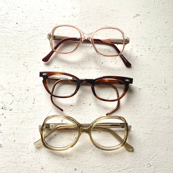 Vintage Children's Eyeglass Frames, Pink Burgundy American Optical, Midcentury Tortoiseshell Cat Eye, 1980s Beige Rounded Square Flintstones