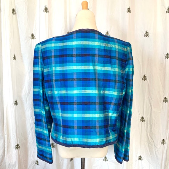 Size 18 XL Vintage Womens Blue Plaid Silk Blazer … - image 6