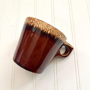 Vintage Hull Pottery Mug, German, Handwork, Handmade, Hand Painted, Dark and Light Brown Glaze, Hull Ovenproof USA Mark on Bottom, Coffee