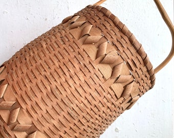 Vintage French Style Primitive Basket, Woven Wicker Boho Home Decor, Farmhouse, Neutral Tones, Rich History, Egg Basket, Bentwood Handle