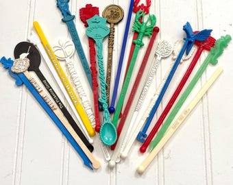 Vintage Advertising Swizzle Sticks, Midcentury Barware, Travel Souvenirs