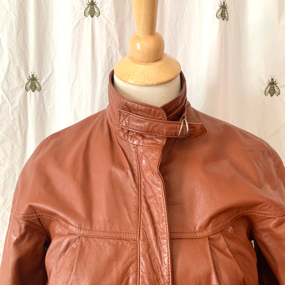 Size 6 Vintage Leather Motorcycle Jacket, Cognac … - image 2