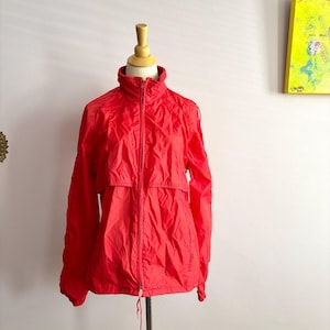 Size Small Vintage Mens Woolrich Red Windbreaker, Teton Outerwear Jacket, Hideaway Hood, Zip Close and Pockets, Lightweight Nylon, Unisex
