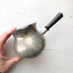 Vintage Aluminum Silver Sauce Pot, MMM Spain, Black Handle, Portly Little Fella, Midcentury Mod Kitchen, Collectible