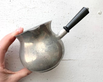 Vintage Aluminum Silver Sauce Pot, MMM Spain, Black Handle, Portly Little Fella, Midcentury Mod Kitchen, Collectible