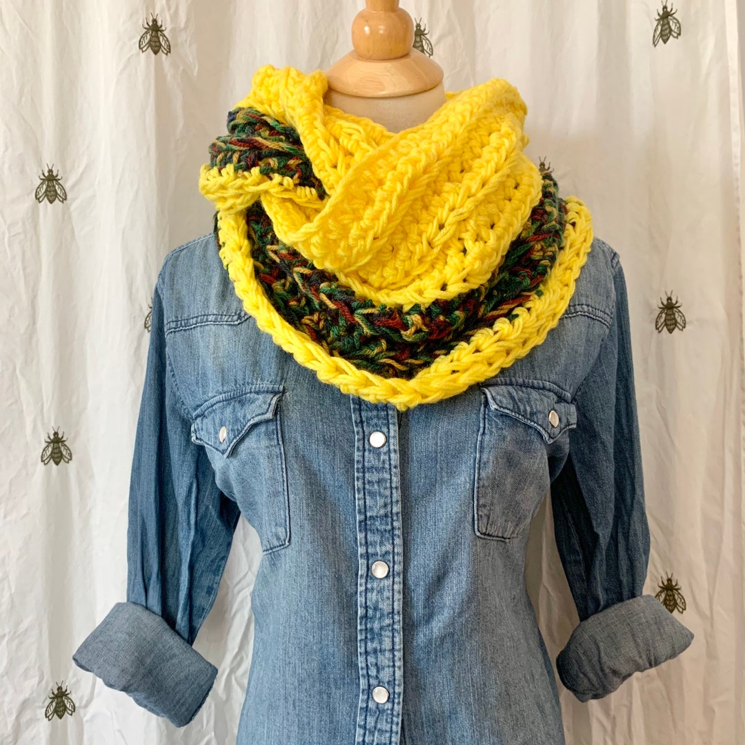 Lemon Yellow Crochet Infinity Scarf, Handmade With Love, Sunshine