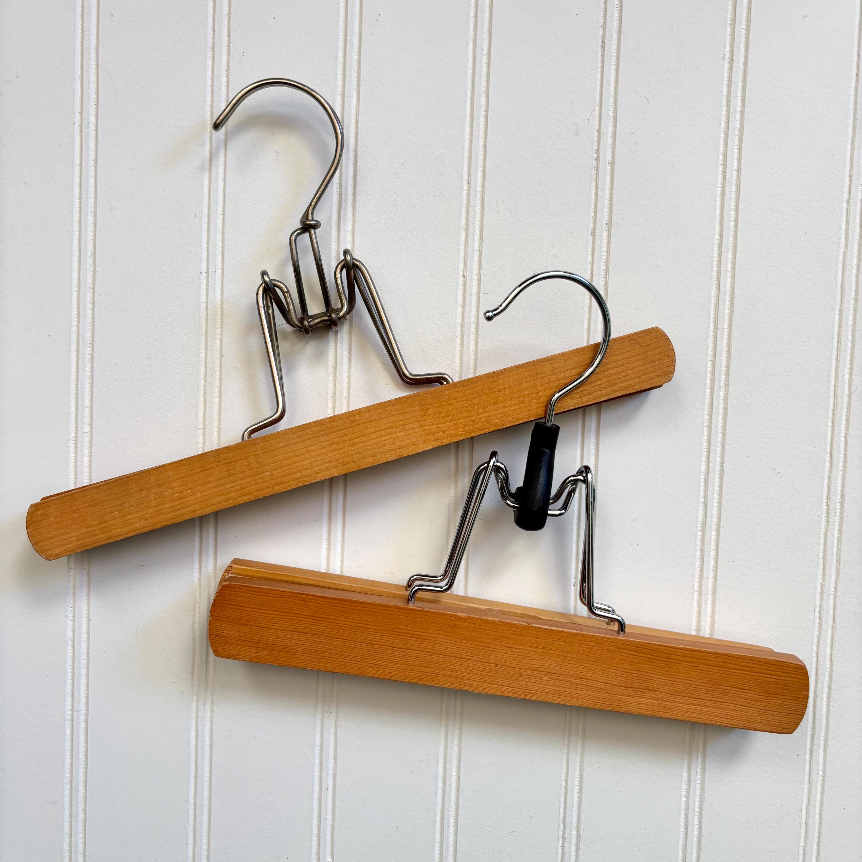 Vintage Wood and Metal Clothing Hangers, 2 Pant or Skirt Hinge
