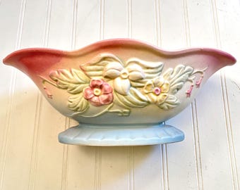 Vintage Hull Wildflower Pottery Console Bowl, Pink and Blue, Mid-Century USA
