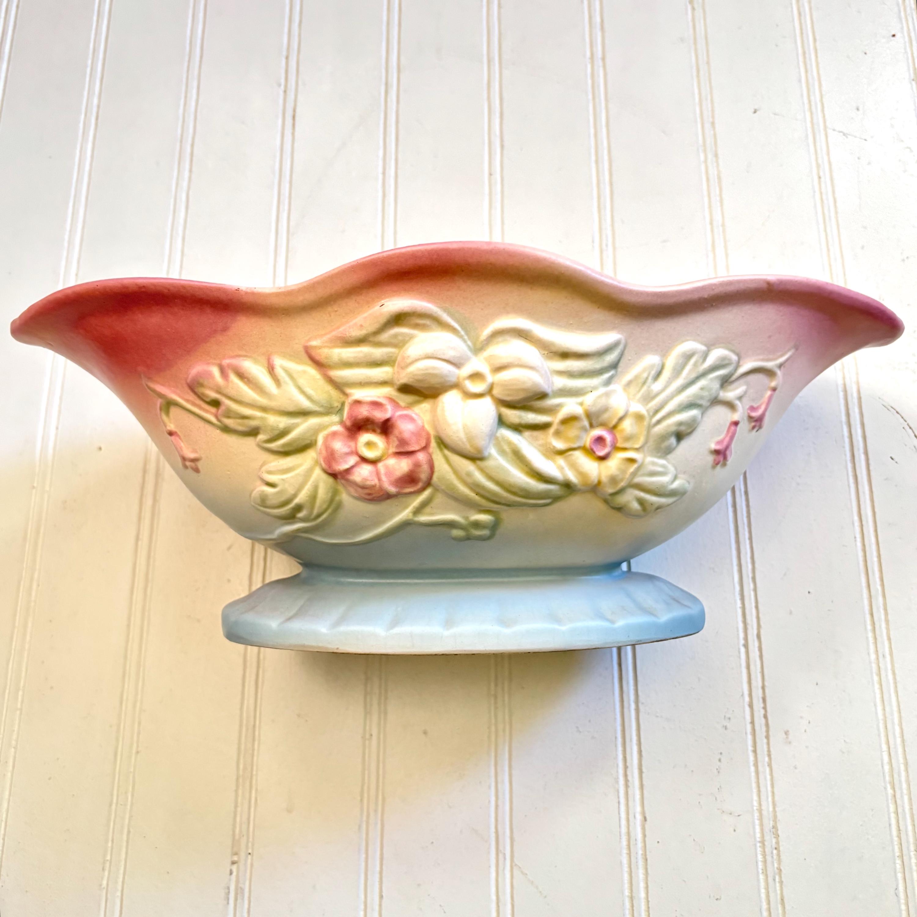 Vintage Hull Wildflower Pottery Console Bowl, Pink and Blue, Mid
