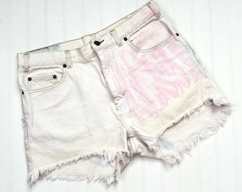 Vintage Gap 1990s Bleached Denim Jean Shorts, 33 Inch Waist, Large, White Blue Pink