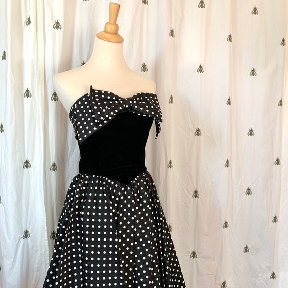 Size Small Vintage 1980s Polka Dot Formal Dress, … - image 3