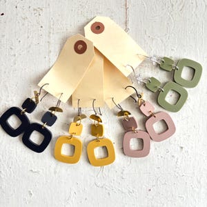 Geometric Square Drop Earrings, Matte Acrylic, Modern Statement Jewelry