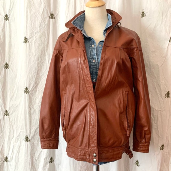 Size 6 Vintage Leather Motorcycle Jacket, Cognac … - image 3