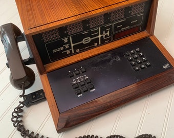 Vintage LM Ericsson Phone Switchboard Station Relay System, Industrial Factory, Late Midcentury, Wood Grain, Curly Telephone Cord, Operator