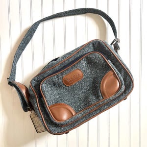 Vintage 1980s Pierre Cardin Tweed Carry On Shoulder Bag Luggage, Blue Brown, Unisex, Overnight Getaway, Laptop Work, Business or Pleasure