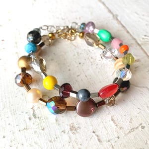 Beaded Bracelet, Vintage & New Inclusions, Your Choice of Rainbow or Warm Neutrals, One of a Kind, Adjustable Extender Chain