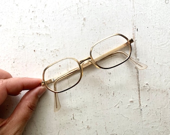 Vintage Children's Gold Metal Wire Rimmed Eyeglasses Frames, Midcentury, New Old Stock, No Lenses, Eye Doctor Sample Stock, Angled Ovals
