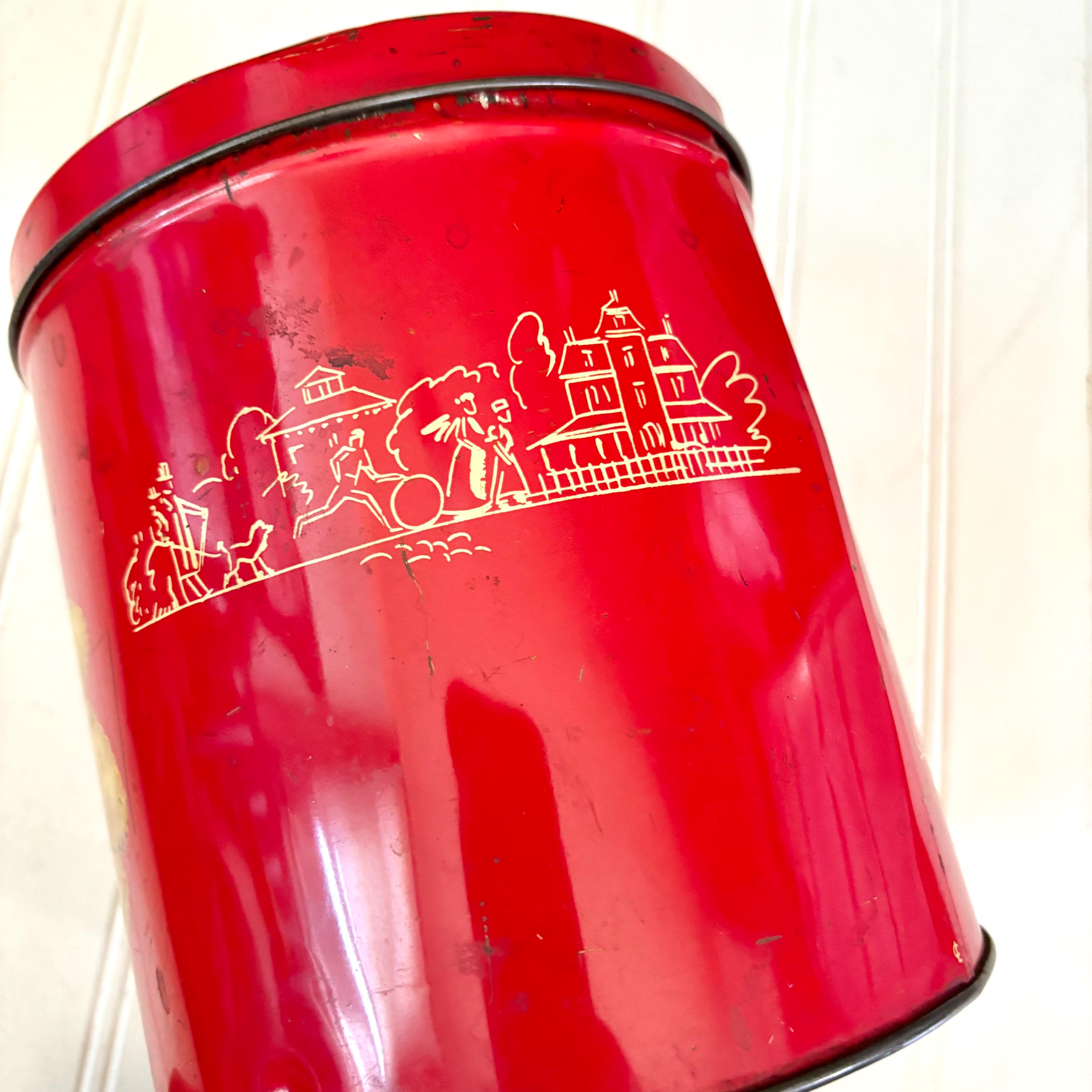Vintage Metal Keebler Town House Cracker Tin, Red and Yellow