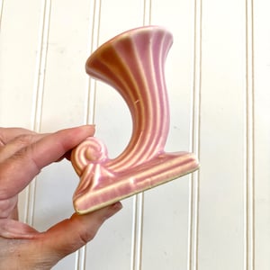 Vintage McCoy Pink Cornucopia Vase, Midcentury Pottery, Pick Some Flowers from your Spring Garden, Collectible Small Miniature Trumpet Urn