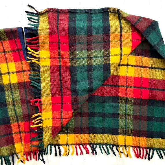 One Size Vintage Wool Plaid Poncho Coat, 1970s Boho One Size Vintage Wool Plaid Poncho Coat, 1970s Boho